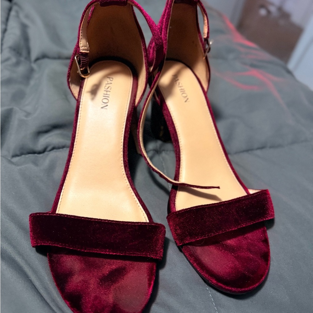 Pashion Footwear Deep Red Velvet Heels